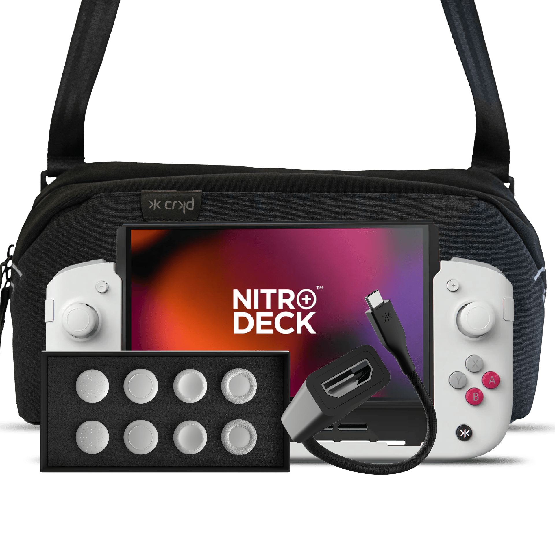nintendo gear Nitro Deck+ Retro Grey Edition + HDMI Adapter + Gear Bag + Stick Top 8 Pack Bundle