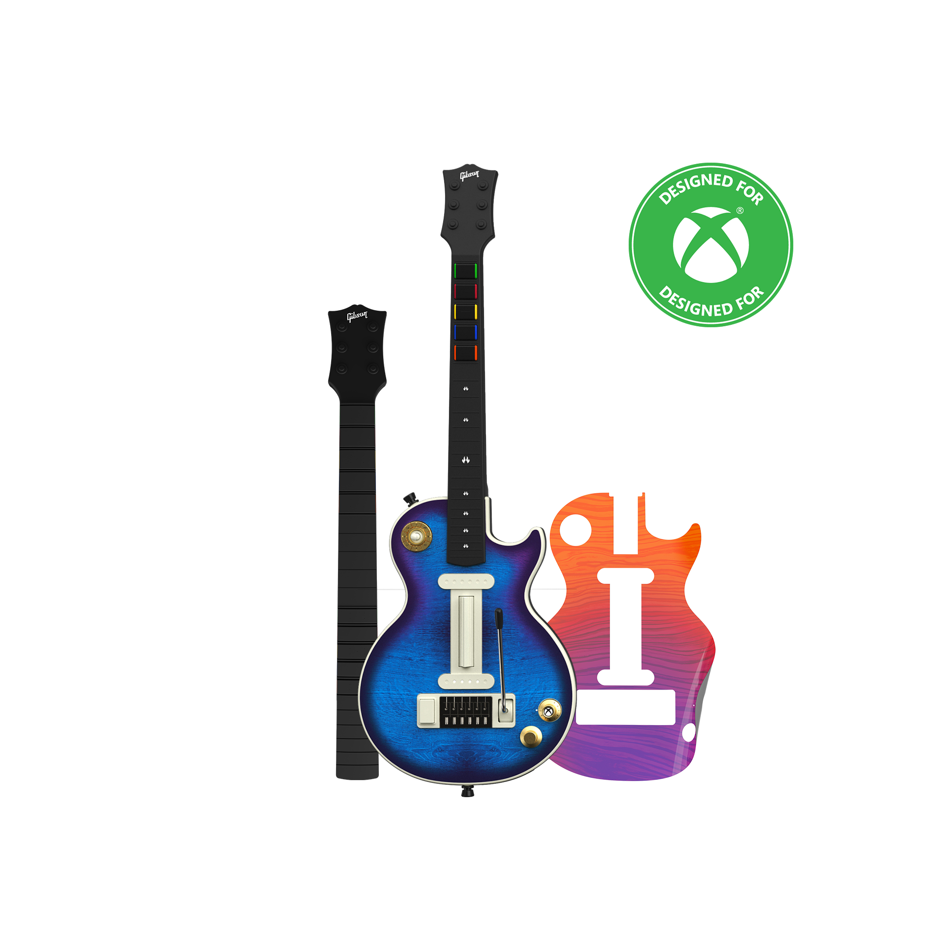 CRKD Gibson Les Paul Blueberry Burst Pro + Solo Neck + Faceplate Skin Bundle for Xbox Series X|S, Xbox One & PC