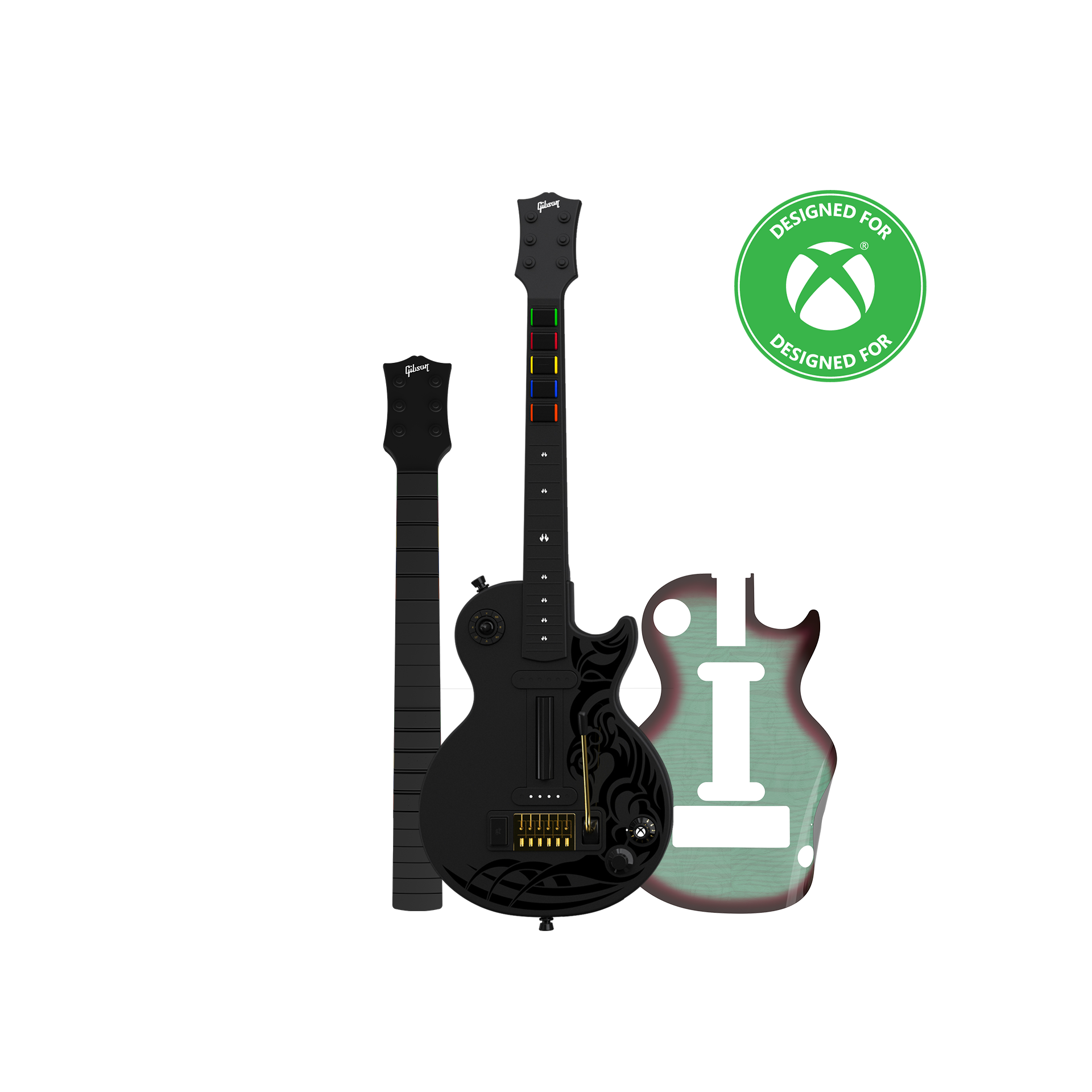 CRKD Gibson Les Paul Black Tribal Encore + Solo Neck + Faceplate Skin Bundle for Xbox Series X|S, Xbox One & PC