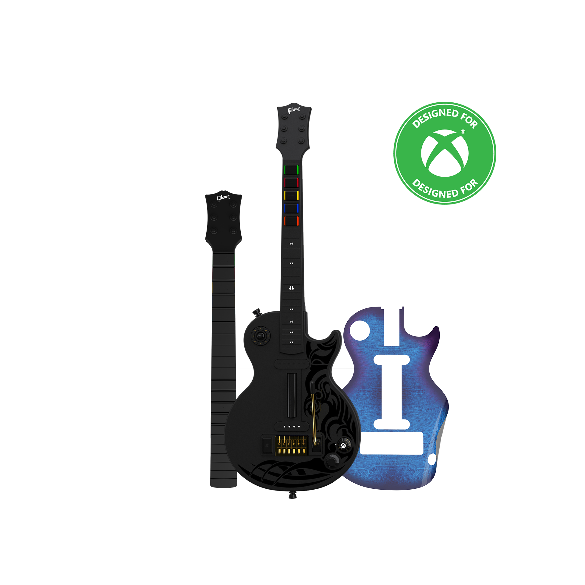 CRKD Gibson Les Paul Black Tribal Encore + Solo Neck + Faceplate Skin Bundle for Xbox Series X|S, Xbox One & PC