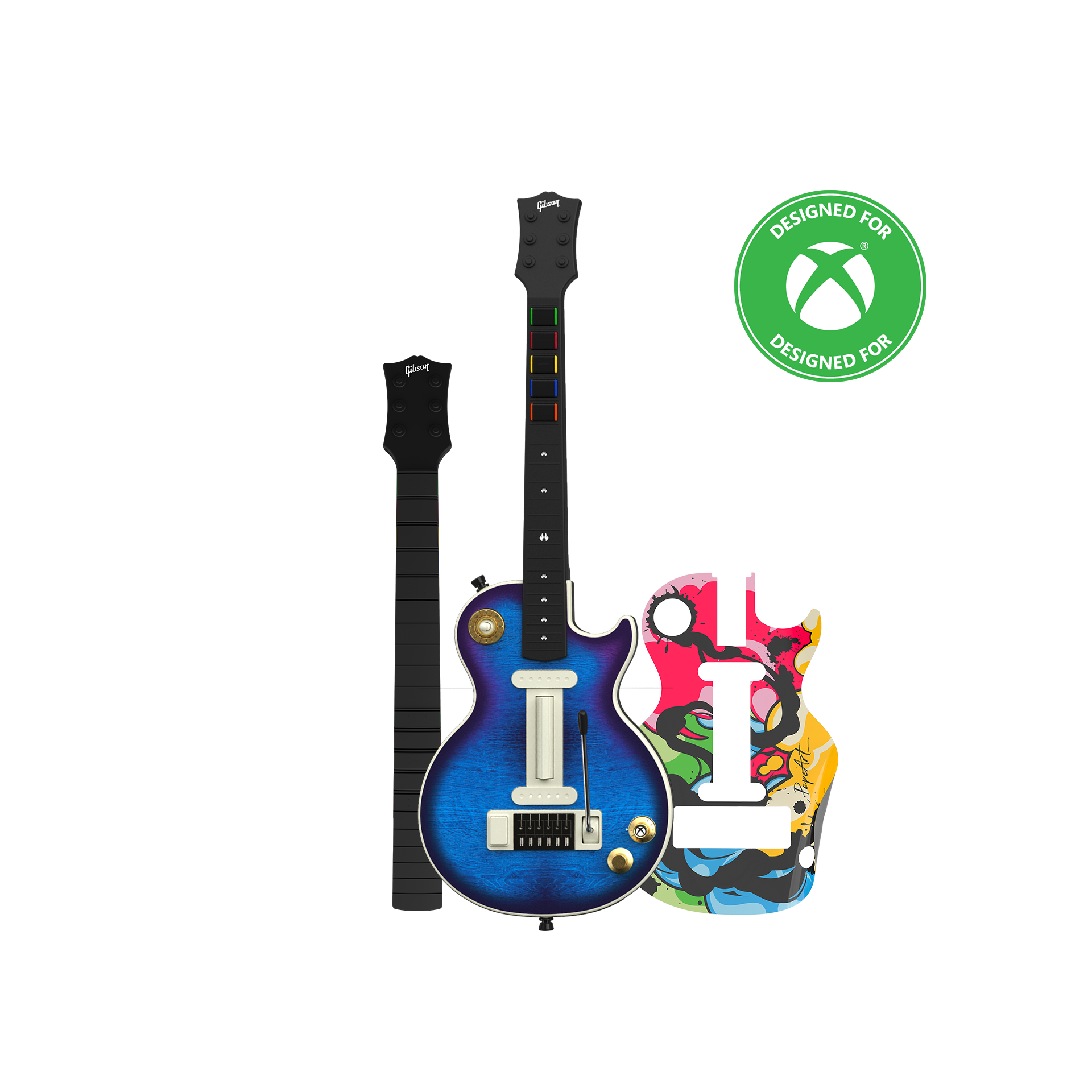 CRKD Gibson Les Paul Blueberry Burst Pro + Solo Neck + Faceplate Skin Bundle for Xbox Series X|S, Xbox One & PC
