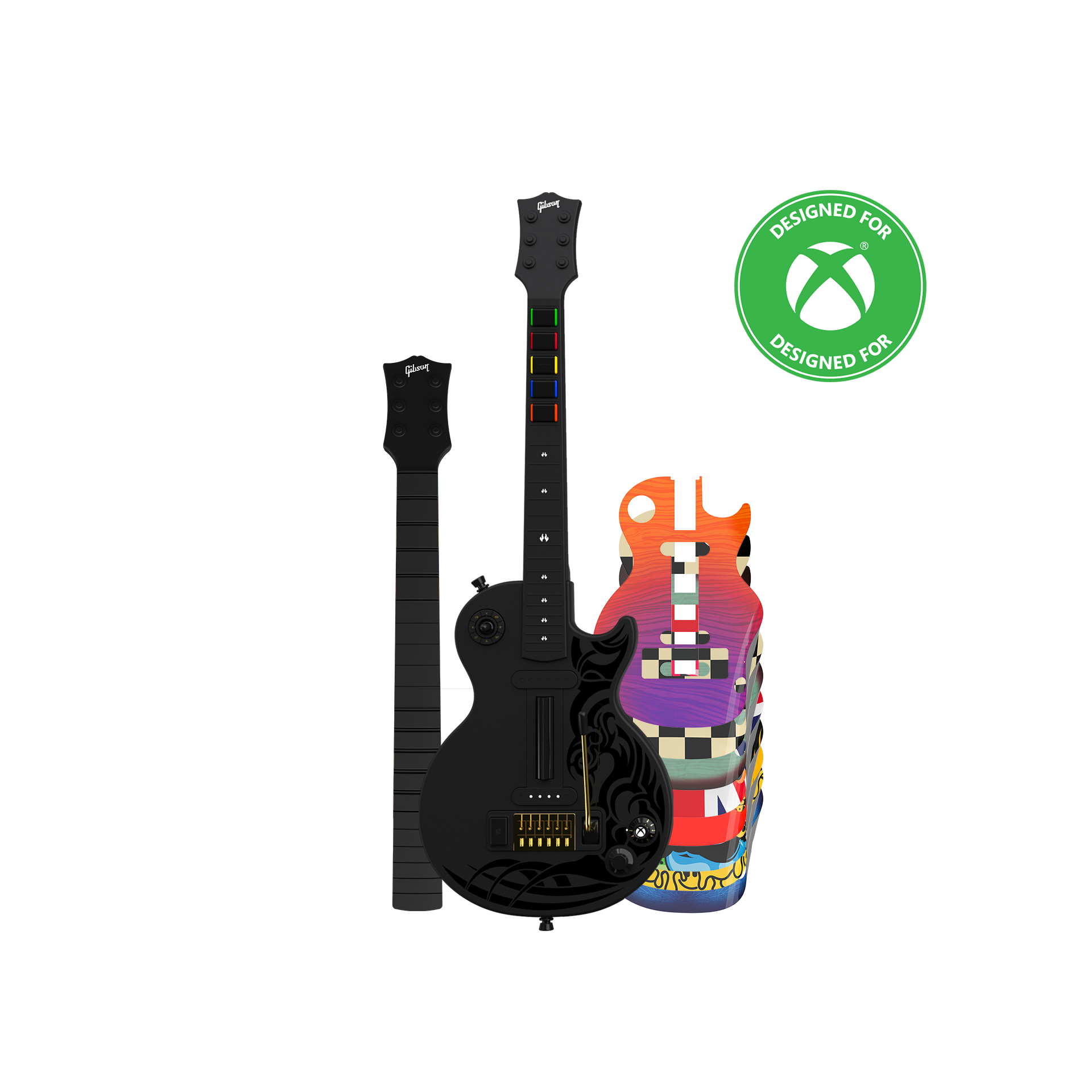 CRKD Gibson Les Paul Black Tribal Encore + Solo Neck + Faceplate Skin Bundle for Xbox Series X|S, Xbox One & PC