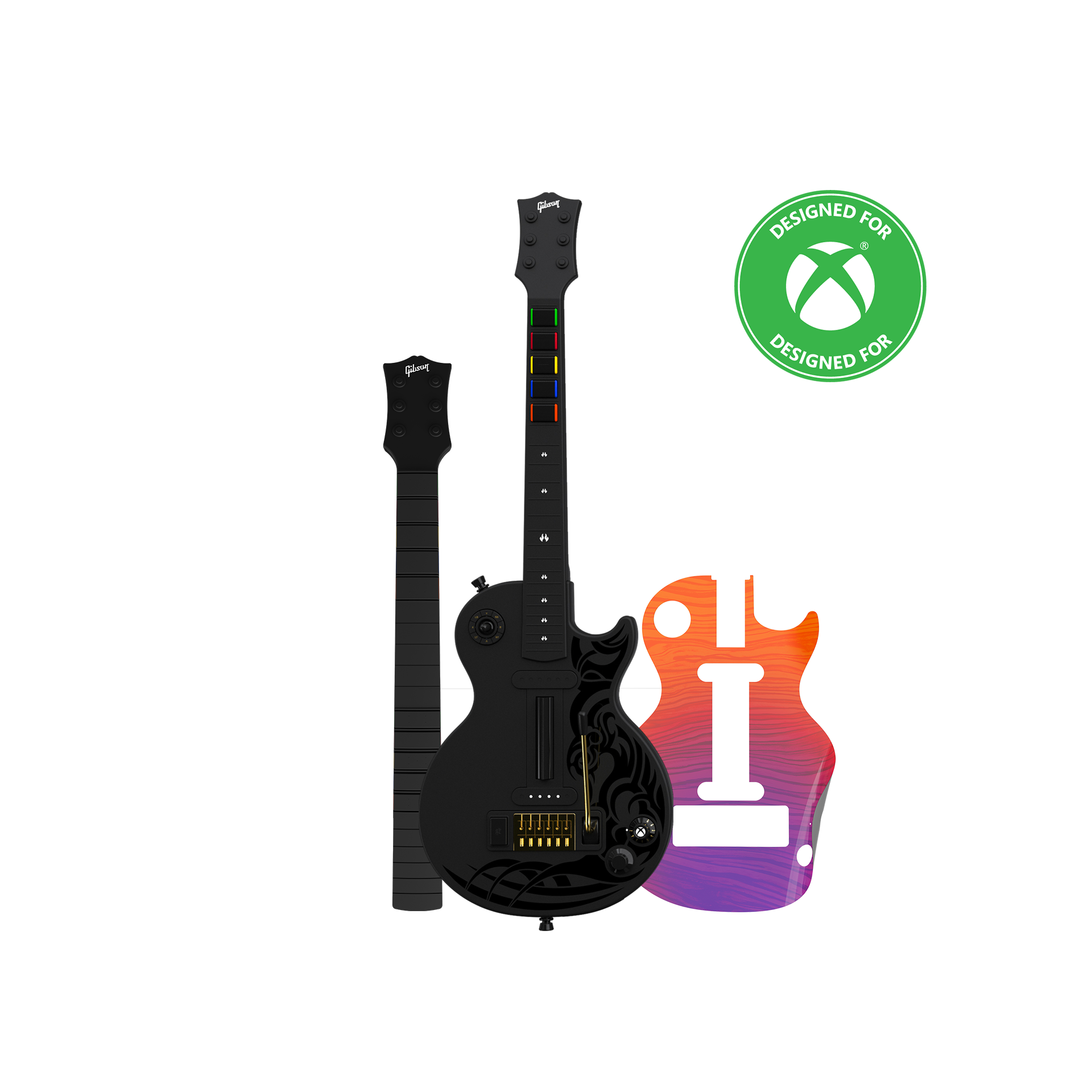 CRKD Gibson Les Paul Black Tribal Encore + Solo Neck + Faceplate Skin Bundle for Xbox Series X|S, Xbox One & PC