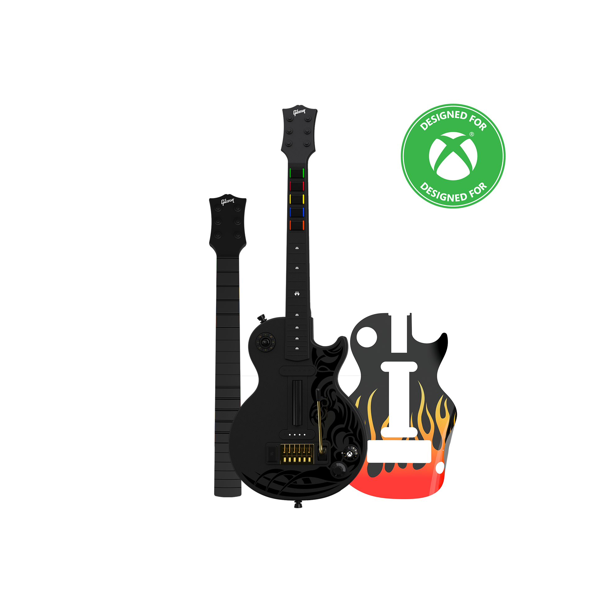 CRKD Gibson Les Paul Black Tribal Encore + Solo Neck + Faceplate Skin Bundle for Xbox Series X|S, Xbox One & PC