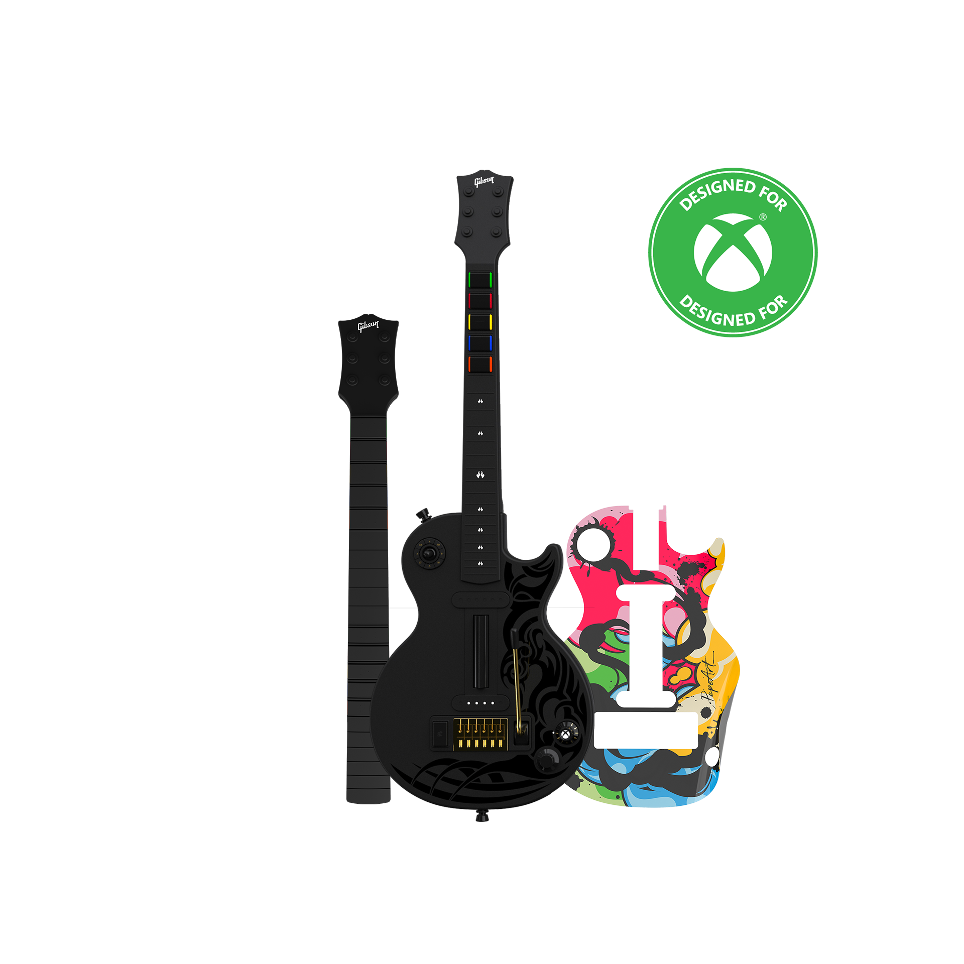 CRKD Gibson Les Paul Black Tribal Encore + Solo Neck + Faceplate Skin Bundle for Xbox Series X|S, Xbox One & PC