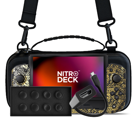 Nitro Deck+ Rocket League Gold Edition w/ Carry Case + HDMI Adapter + Stick Top 8 Pack Bundle